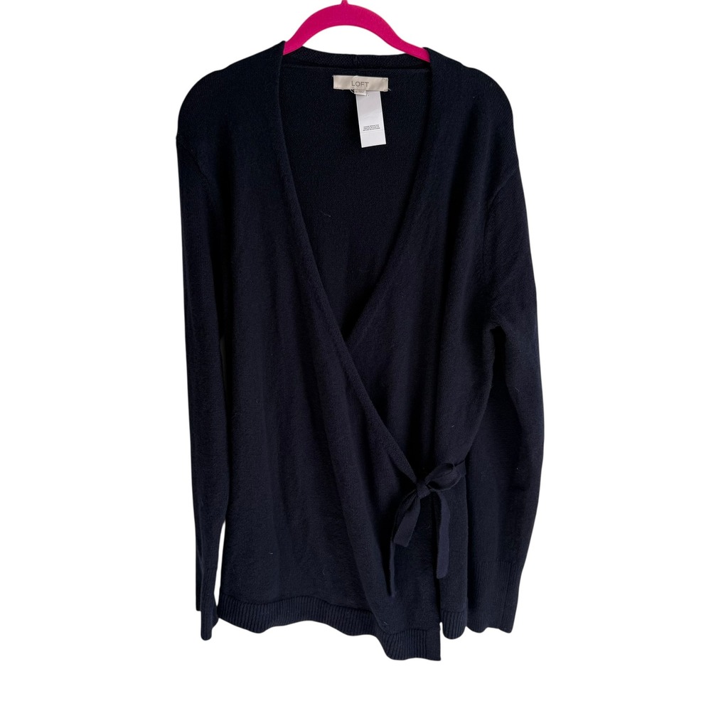 NWT LOFT Navy Long Sleeve Cotton Blend Ladies Wrap Sweater, L